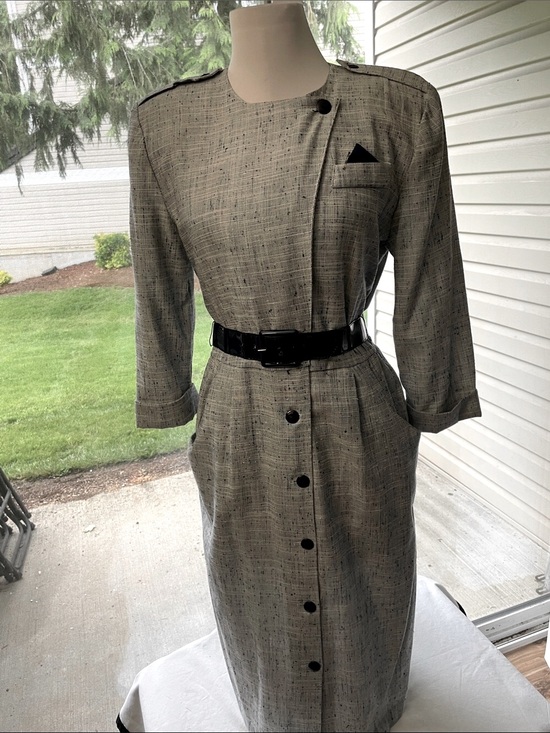 periwinkle Dresses & Skirts - Women’s EUC VINTAGE MADE IN USA PERIWINKLE Sz 10 MIDI Tweed Dress Blk Accents